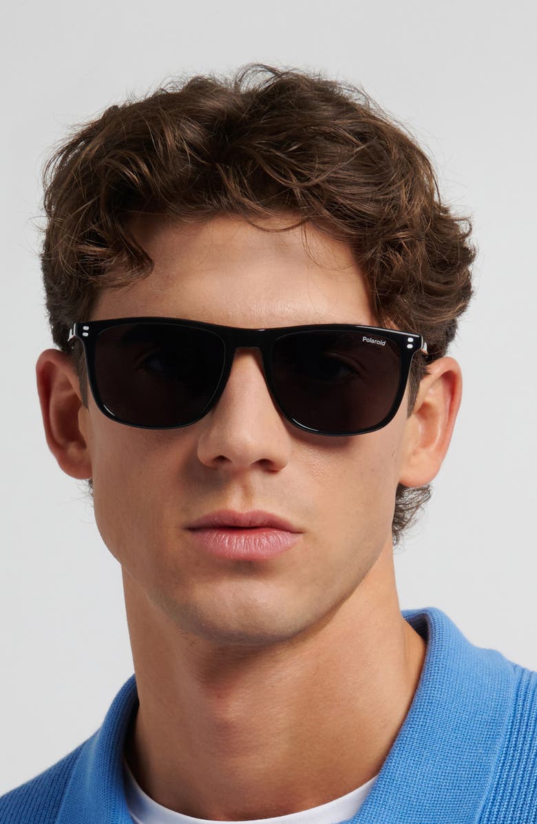 Polaroid 55mm Polarized Rectangular Sunglasses, Alternate, color, Black/ Grey Pz