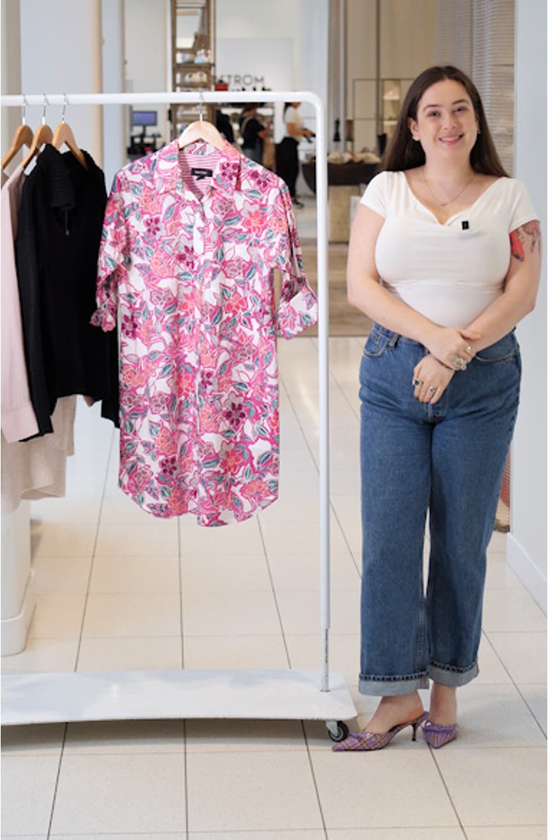 Floral Print Long Sleeve Shirtdress, sales video thumbnail