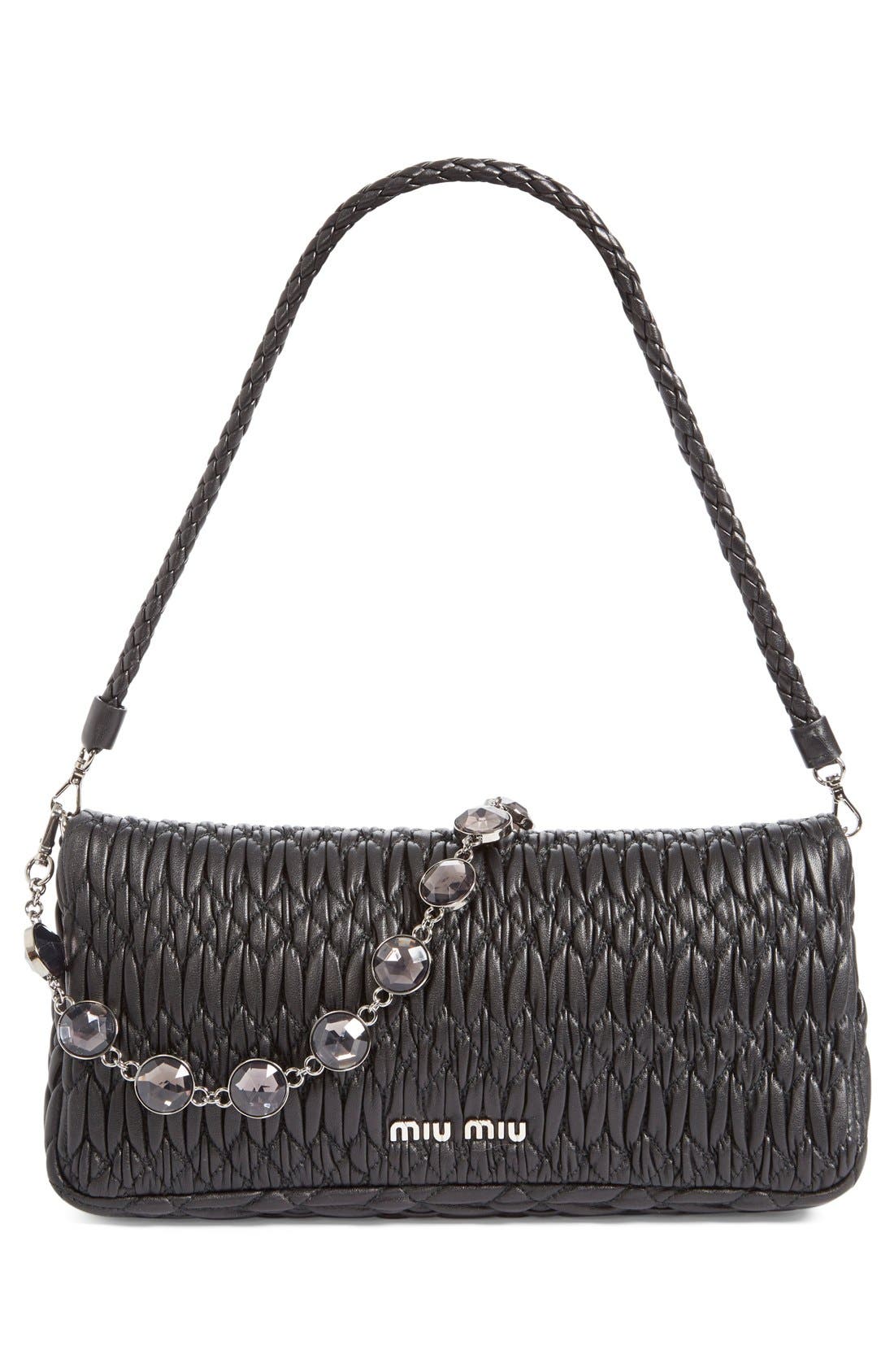 Miu Miu Medium Swarovski Crystal Chain Leather Shoulder Bag, Alternate, color, 