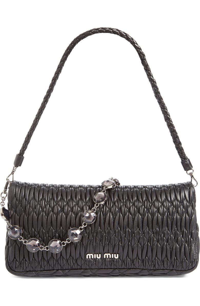 Miu Miu Medium Swarovski Crystal Chain Leather Shoulder Bag, Alternate, color,