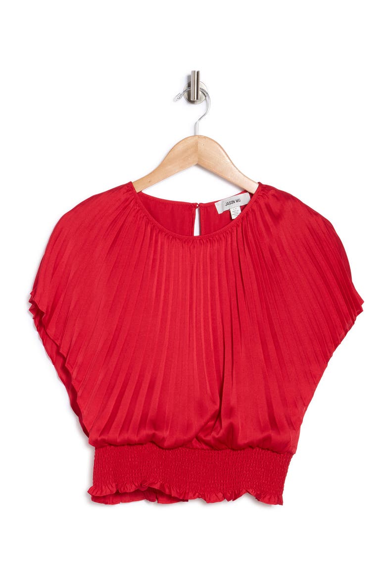 Pleated Smocked Waist Top, Alternate, color, RED