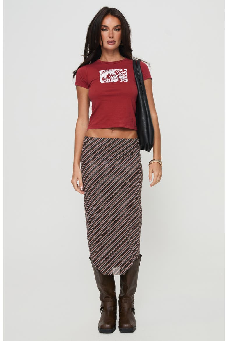 Harbor Low Rise Stripe Midi Skirt, Alternate, color, BROWN