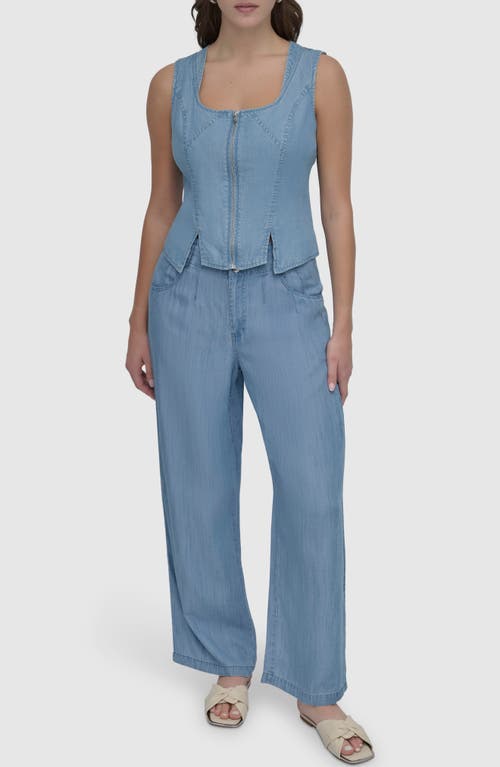 Shop Dkny Corset Vest In Light Chambray