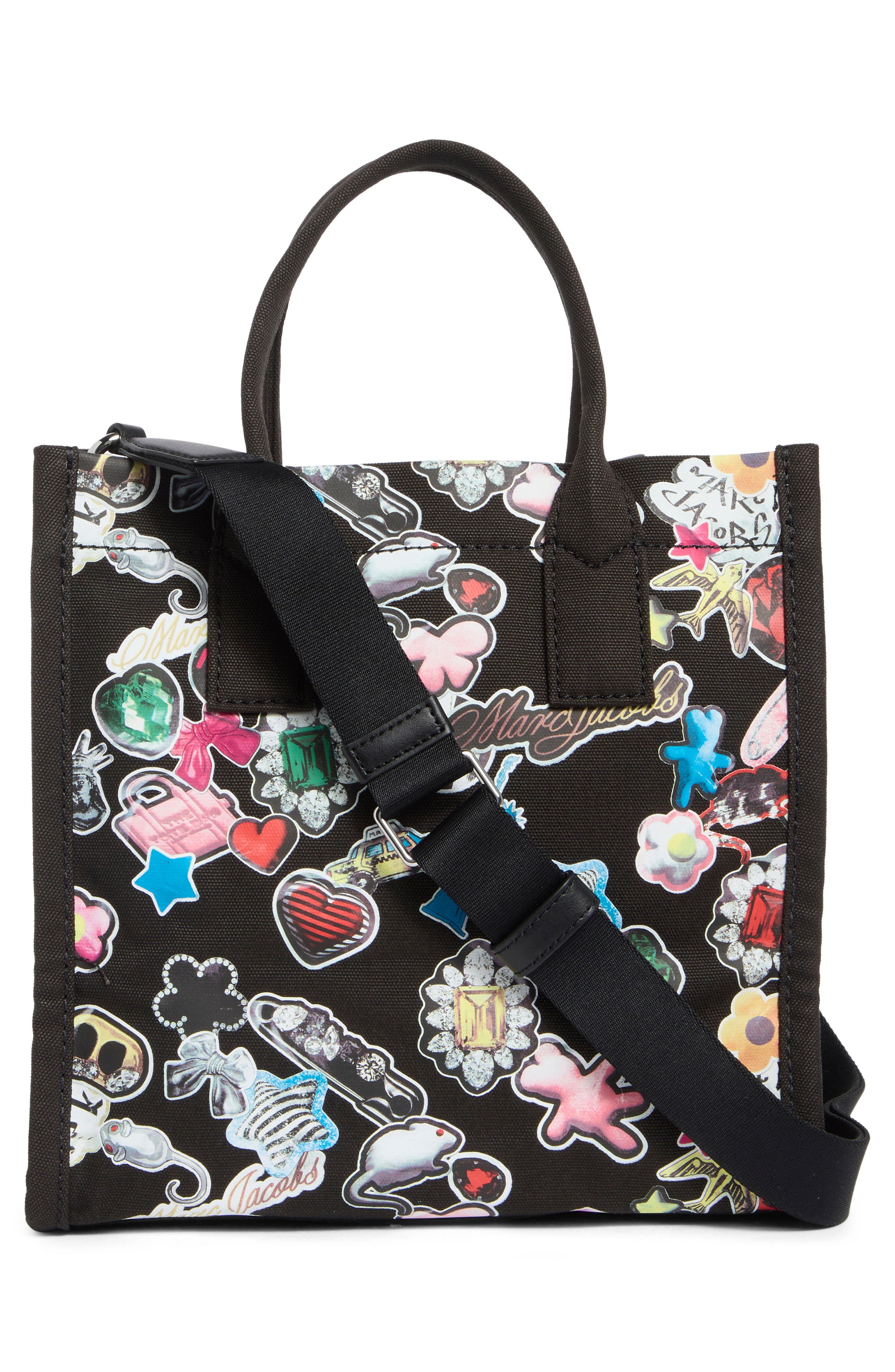 Marc Jacobs Sticker Print Canvas Tote, Alternate, color, Black Multi