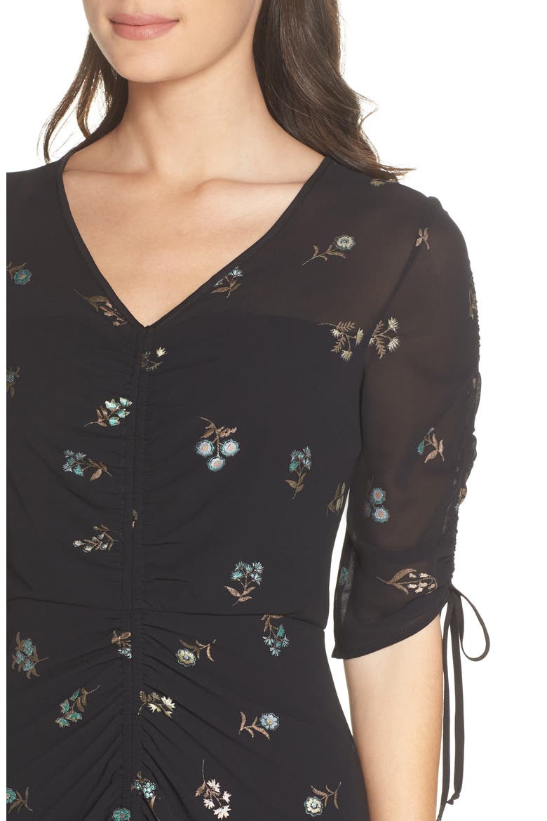 Floral Midi Dress, Alternate, color, BLACK