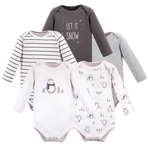 Hudson Baby Cotton Long-sleeve Bodysuits 5-pack In Gray
