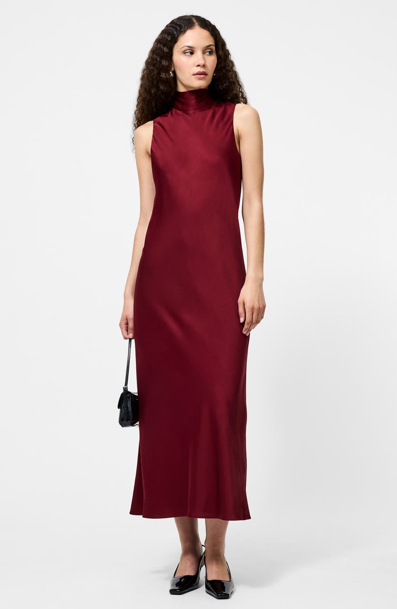 French Connection Ennis Bow Back Sleeveless Satin Maxi Dress, Alternate, color, 50-Cabernet