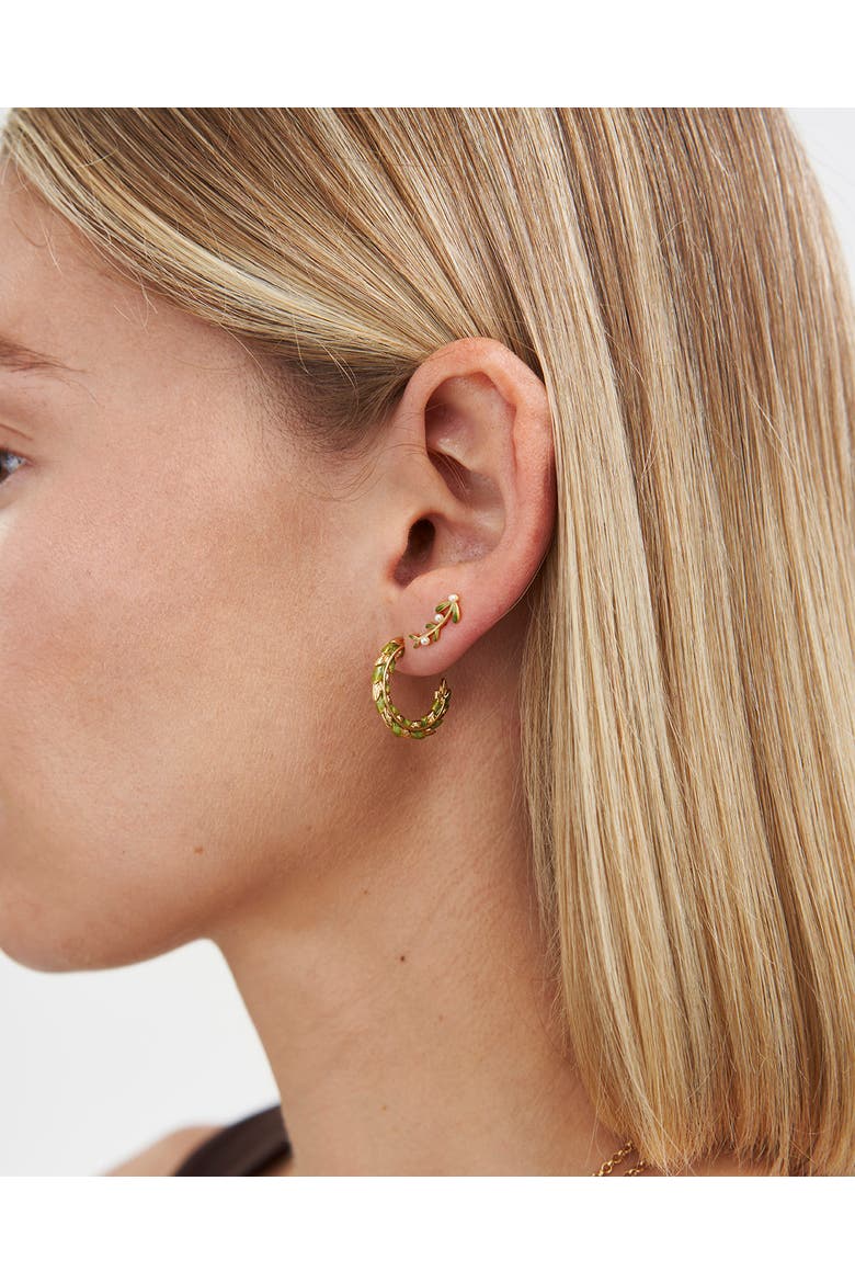 Niva Mistletoe & Pearl Climber Earrings, Alternate, color, Gold