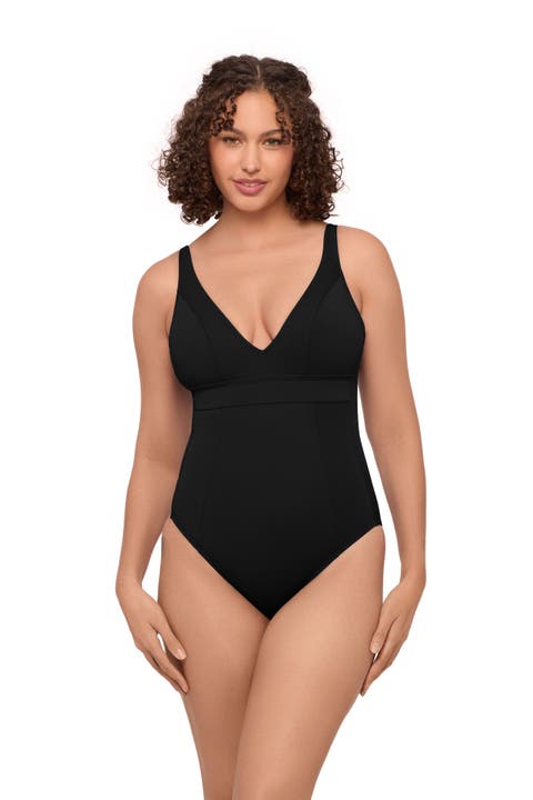 Supportive and Sculpting Banded Plunge V-Neck One-Piece Swimsuit