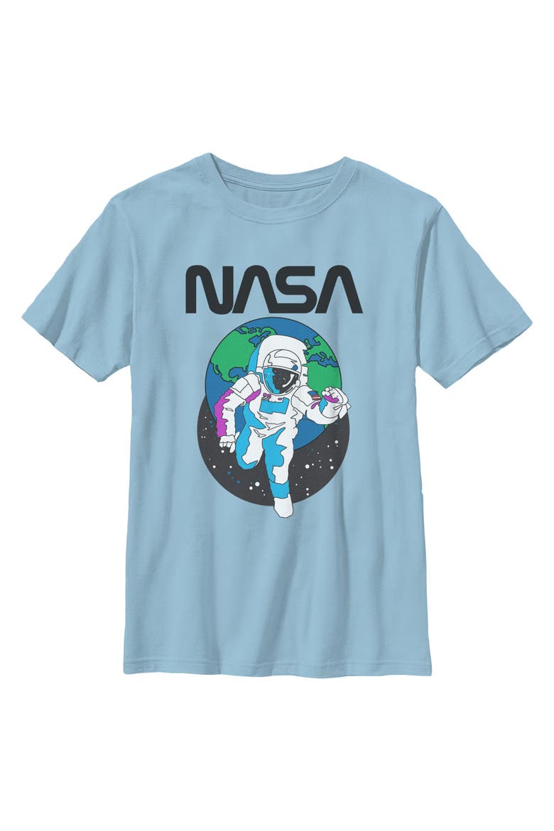 Boy's NASA Spaceman Earth  Graphic T-Shirt, Main, color, Light Blue