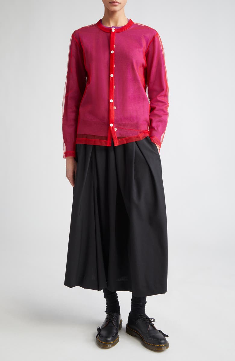 Comme des Garçons Worsted Wool Jersey & Tulle Cardigan, Alternate, color, 