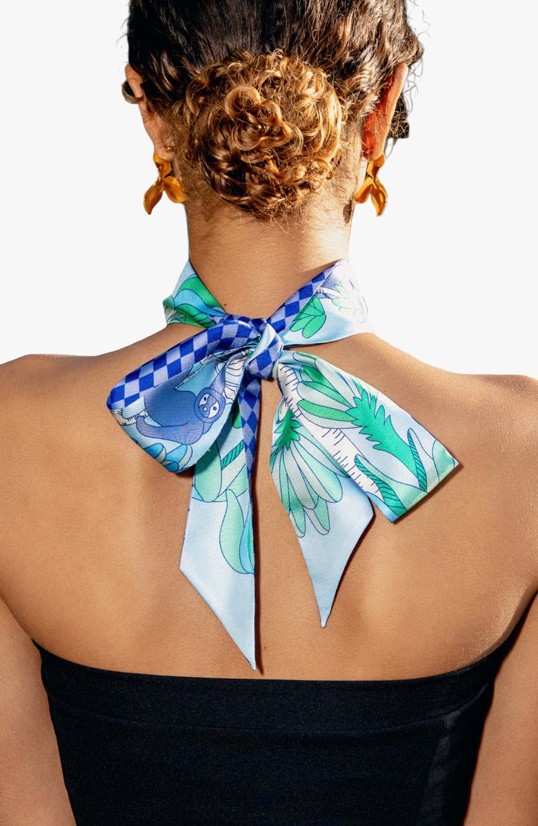 Jessie Zhao New York Silk Skinny Scarf Jungle Party, Alternate, color, Blue