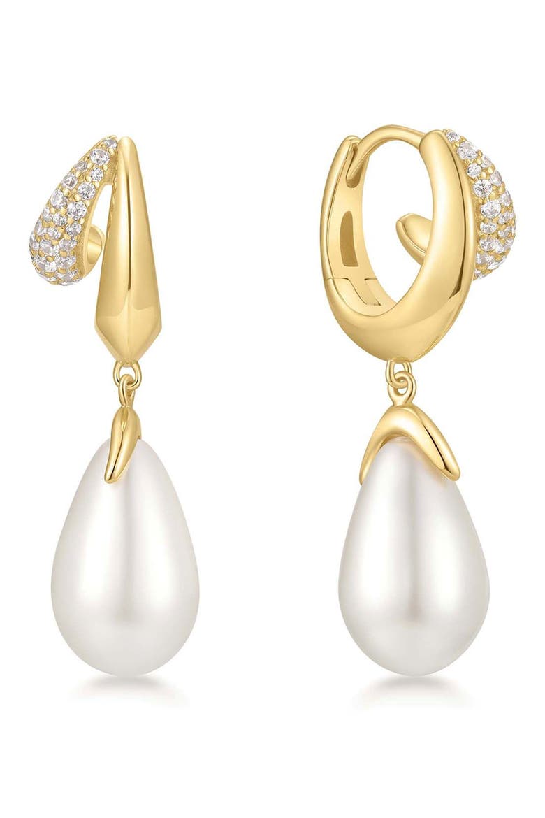 Sparkling Duet Faux Pearl Drop Earrings, Main, color, SHINY GOLD