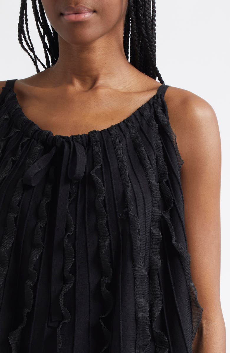 Emporio Armani Pleated Mixed Media Tank, Alternate, color, Black