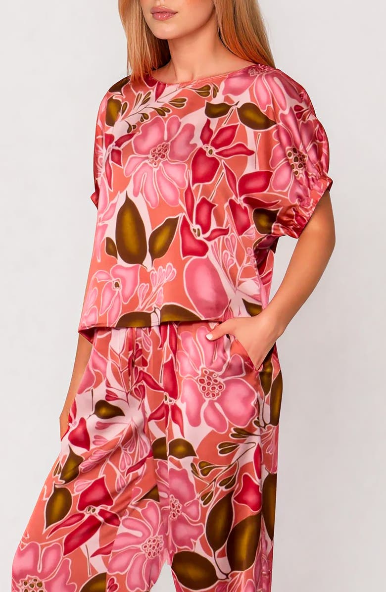 MELLODAY Print Satin Top, Alternate, color, Red Multi