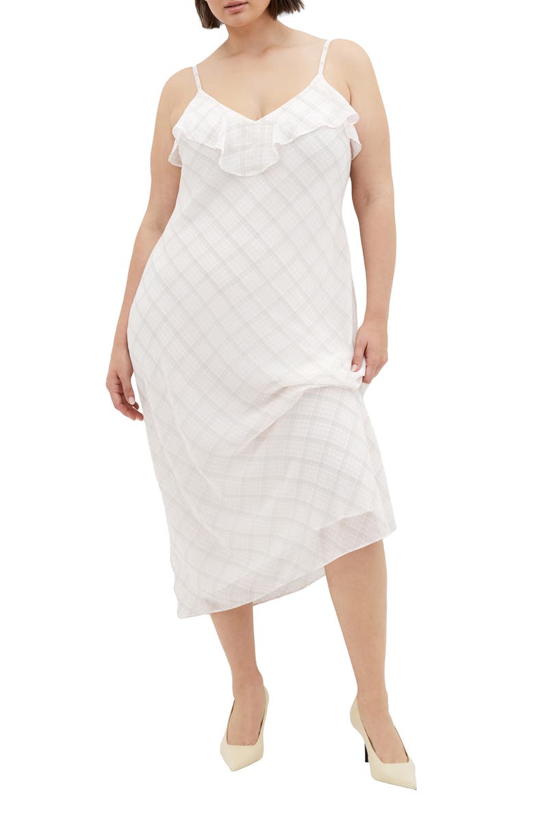 City Chic Ria Ruffle Neck Slipdress, Main, color, Mini Check