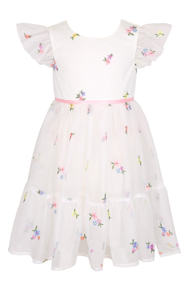 Zunie Kids' Embroidered Mesh Party Dress, Main, color, Ivory