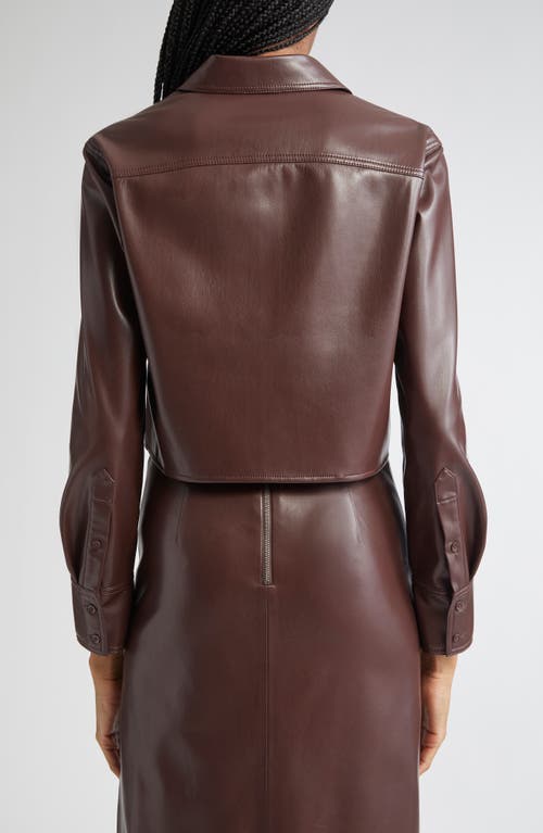 Alice And Olivia Alice + Olivia Leon Crop Faux Leather Button-up Shirt In Brown