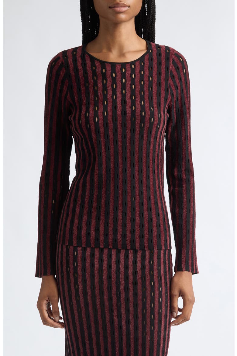 Lulu Open Stitch Stripe Sweater, Main, color, RAISIN MULTI