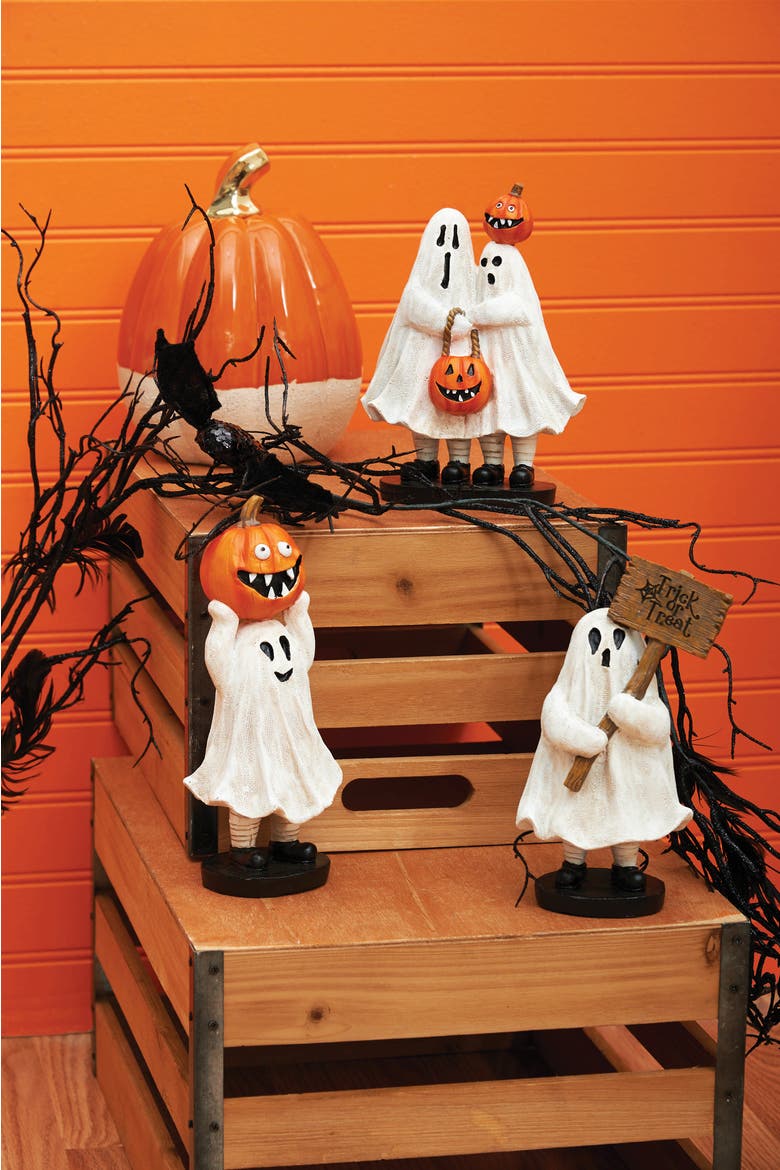 Orange/White Narrow Pumpkin Figurine, Alternate, color, Orange