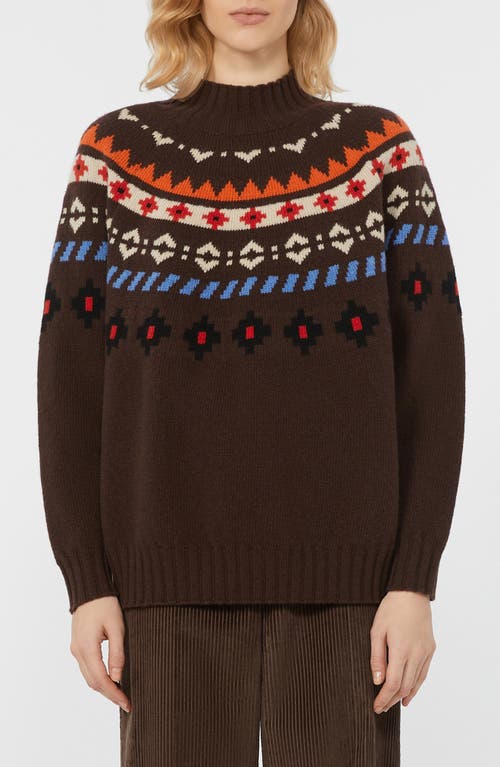 Weekend Max Mara Hardy Fair Isle Jacquard Virgin Wool Mock Neck Sweater In Brown