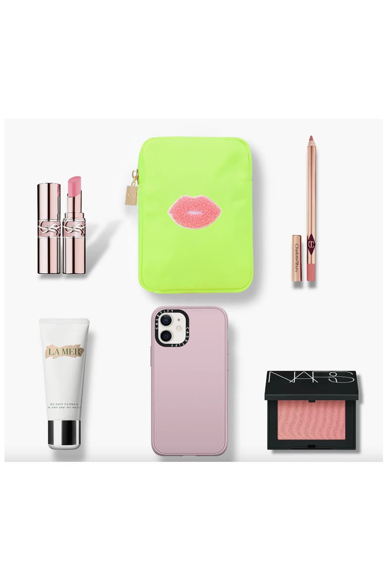 Mini Kiss Cosmetics Bag, Alternate, color, NEON YELLOW