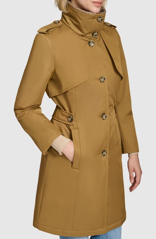 Andrew Marc Teagan Trench Coat With Faux Shearling Trim In Gold