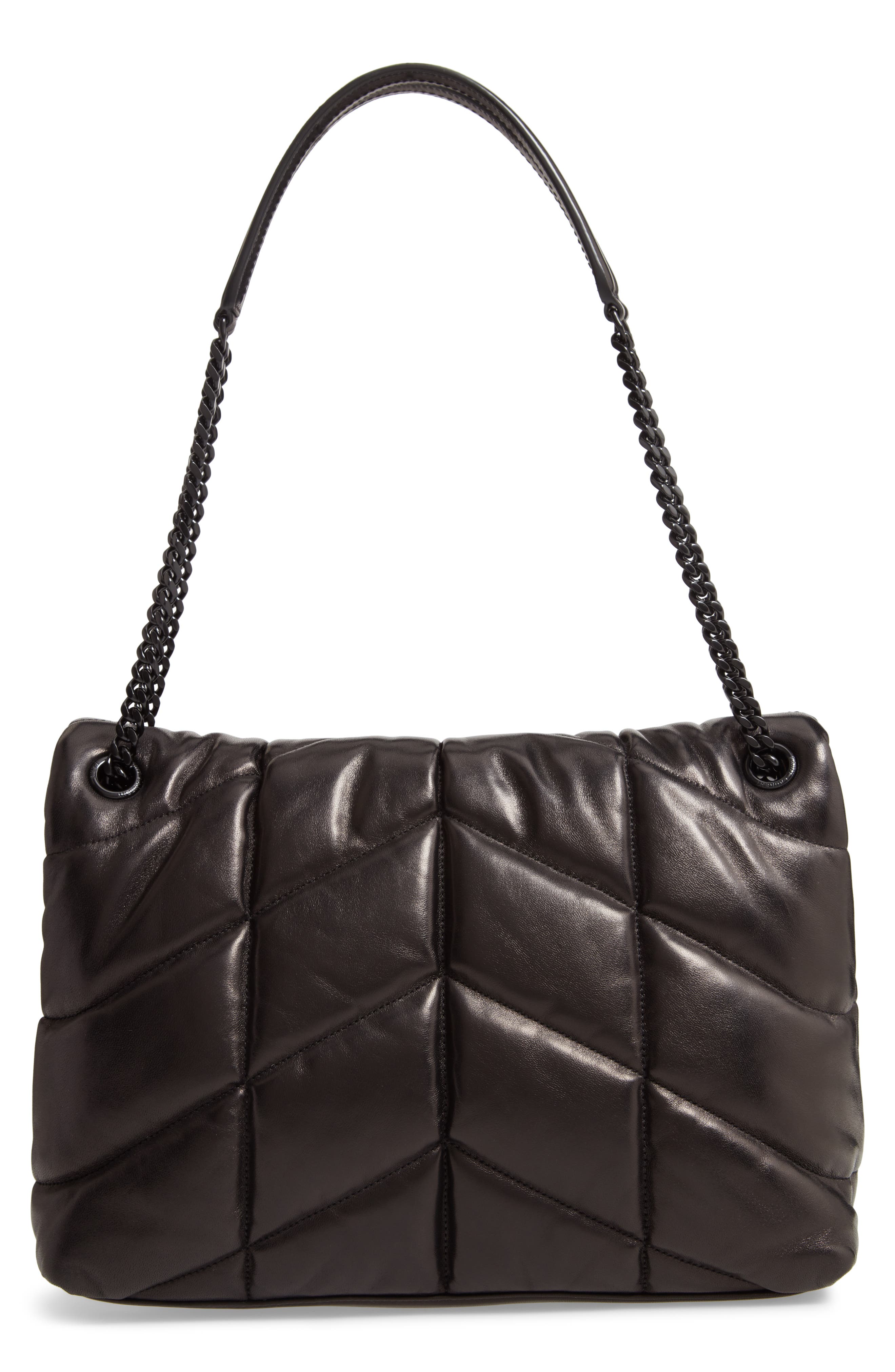 Saint Laurent Medium Loulou Quilted Puffer Leather Shoulder Bag, Alternate, color, Noir