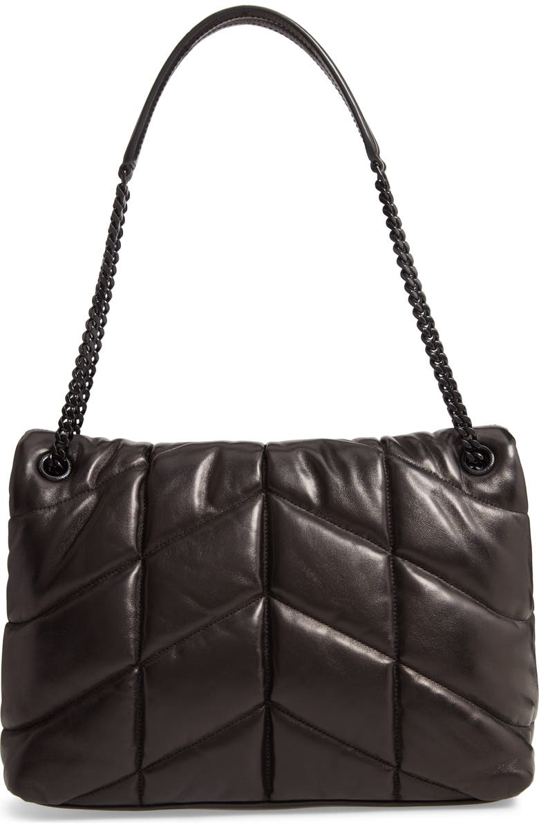 Saint Laurent Medium Loulou Quilted Puffer Leather Shoulder Bag, Alternate, color, Noir