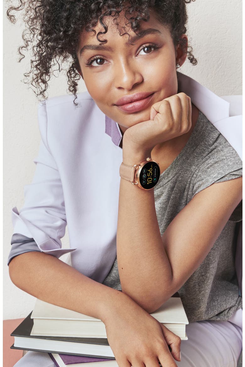 Wander Leather Strap Digital Smart Watch, 45mm, Alternate, color, WINE/ BLACK