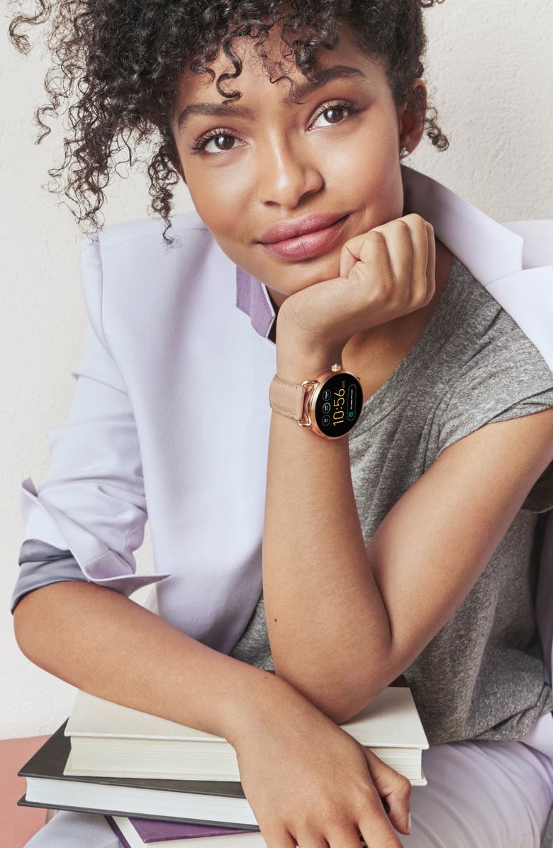 Fossil Q Wander Leather Strap Digital Smart Watch, 45mm, Alternate, color, 