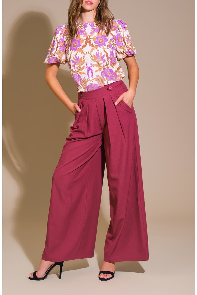 Woven Wide Leg Pants, Alternate, color, BURGUNDY