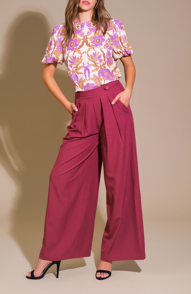 FLYING TOMATO Woven Wide Leg Pants, Alternate, color, Burgundy