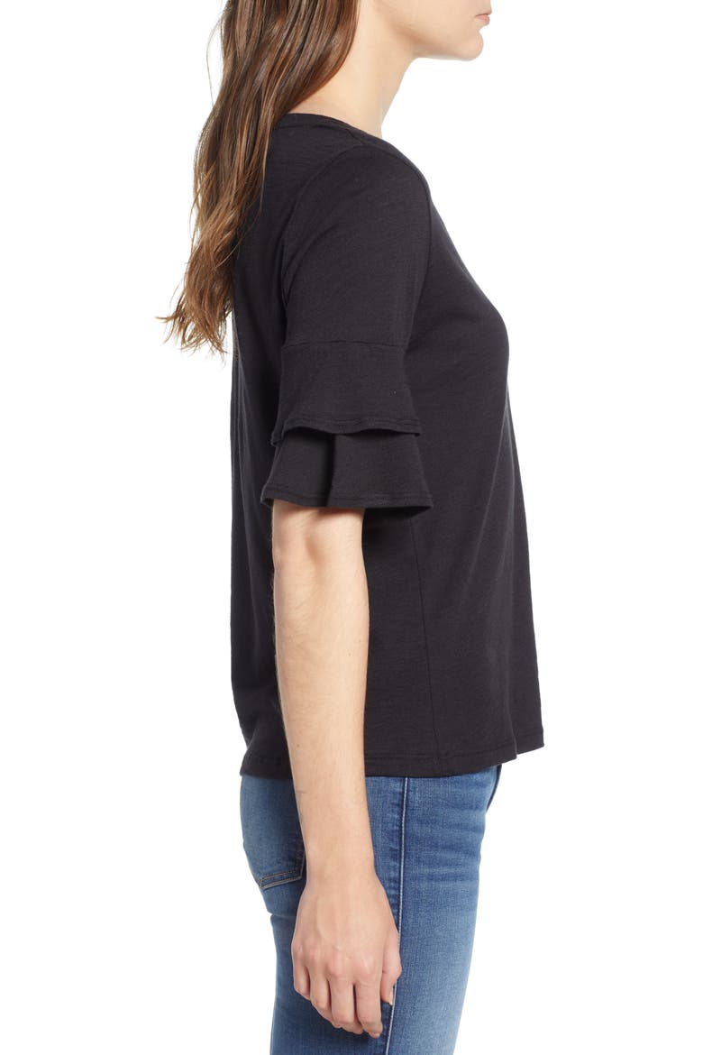 Uma Ruffle Sleeve Tee, Alternate, color, BLACK