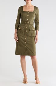 L'AGENCE Bordeaux Square Neck Belted Midi Dress
