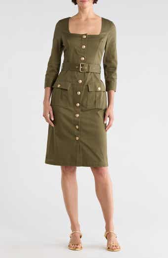 Bordeaux Square Neck Belted Midi Dress