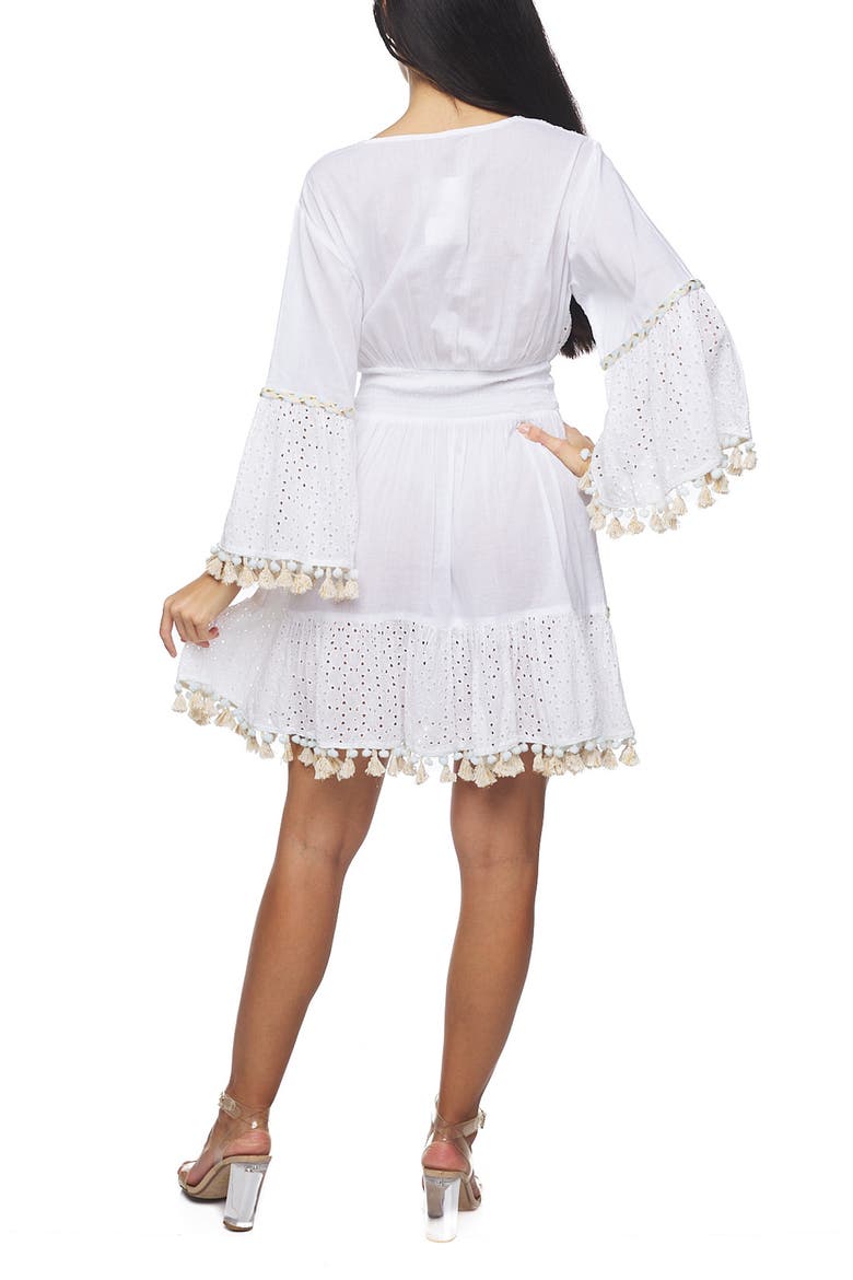 Tassel Trim Eyelet Dress, Alternate, color, WHITE