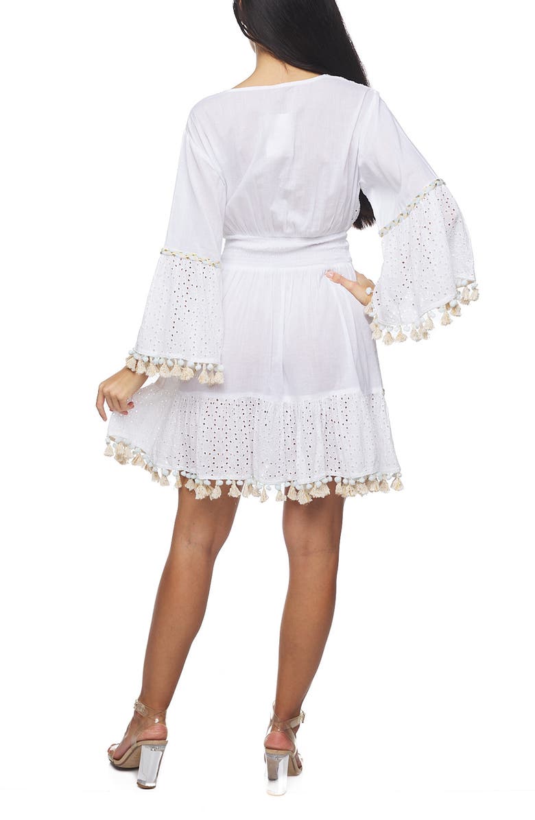 RANEES Tassel Trim Eyelet Dress, Alternate, color, White