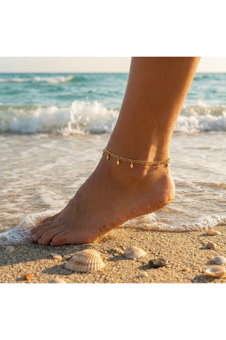 Sabrina Anklet 4mm Curb Chain 10" Lobster Clasp 18k Plated gold, Alternate, color, 18k Yellow Gold