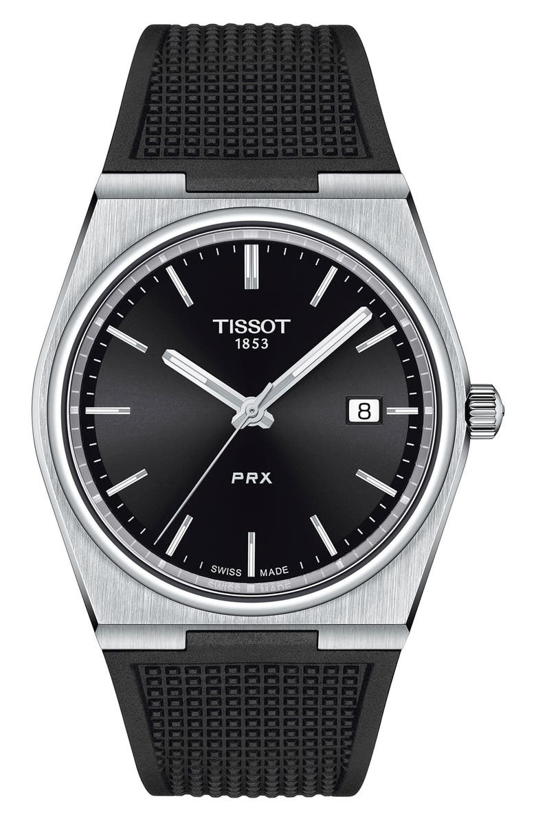 Tissot PRX Rubber Strap Watch, 40mm, Main, color, Black