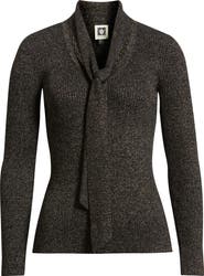Anne Klein Tie Neck Rib Sweater