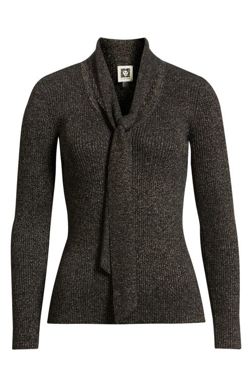 Anne Klein Tie Neck Rib Sweater In Gray
