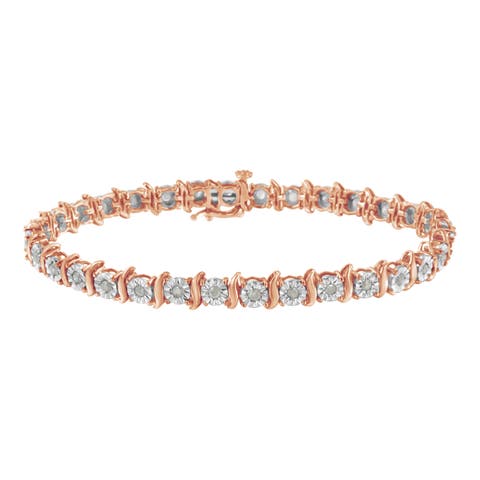 Silver 1.0 Ctw Diamond S-Curve Link Miracle-Set Tennis Bracelet