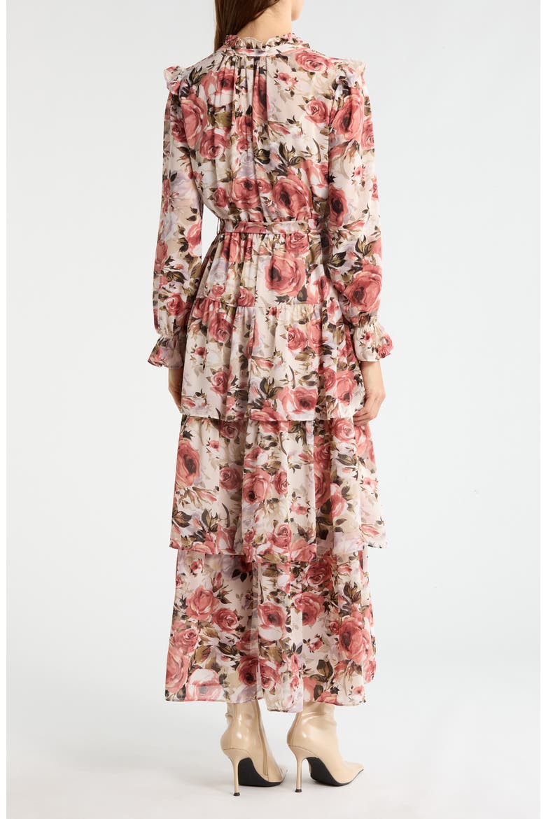 Floral Ruffle Tie Belt Long Sleeve Maxi Dress, Alternate, color, IVORY MULTI