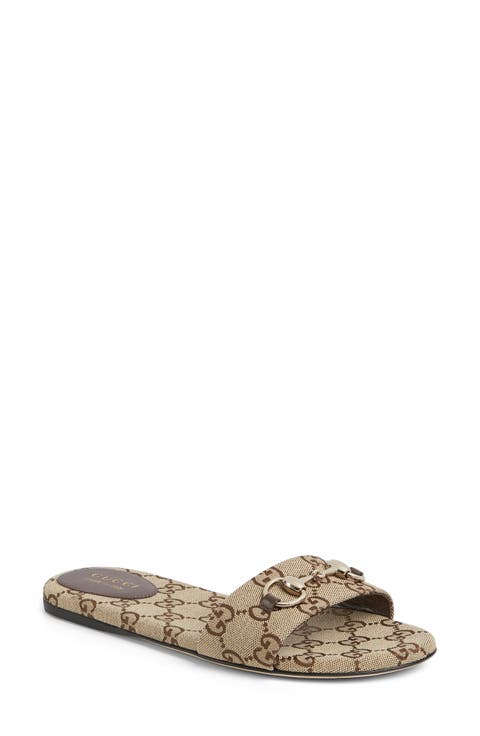 【GUCCI】WOMENS INTERLOCKING G WEB SANDAL◆820904C9D00 Women's Interlocking G Web sandal in beige and ebony GG