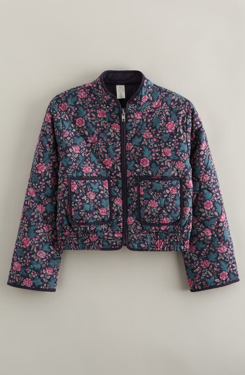 Treasure & Bond Kids' Quilted Bomber Jacket, Main, color, Navy Charcoal Jessica Chintz