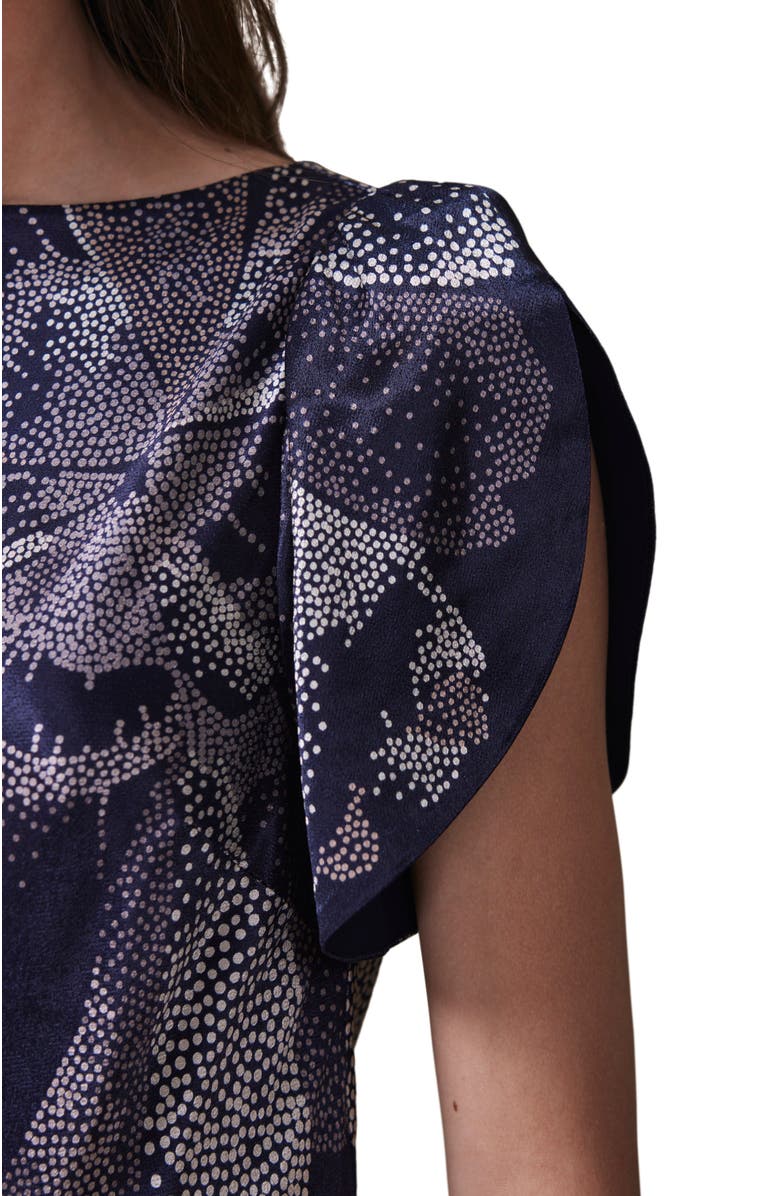 MINT VELVET Floral Print Satin Midi Dress, Alternate, color, Navy