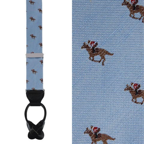 Down The Stretch Racehorse Linen Blend Button End Suspenders (Braces)