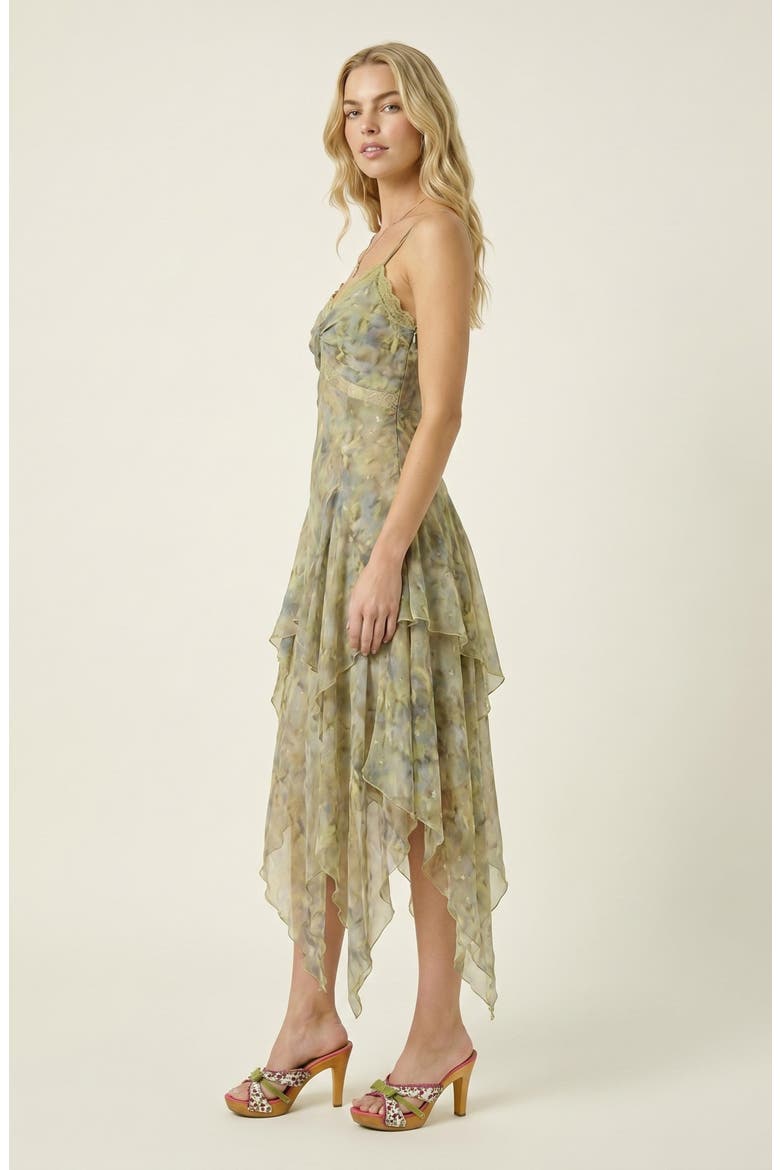Sheer Ruffle Midi Dress, Alternate, color, Green