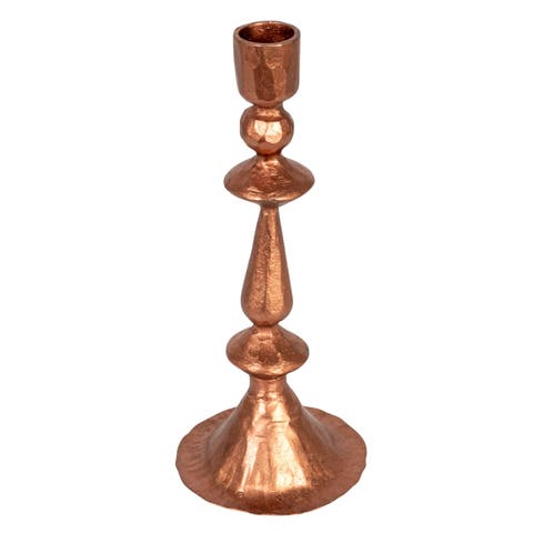 8.25" L Round Hand-Forged Cast Metal Taper Holder, Copper Finish